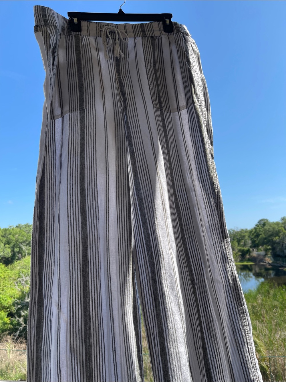 Sonoma White & Gray Vertical-Stripe Pants LINEN&COTTON SIZE: XL